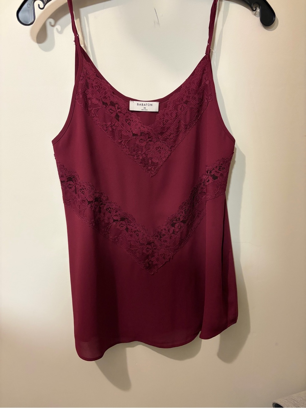 Babaton Wine Lace-Trim Silk Cami